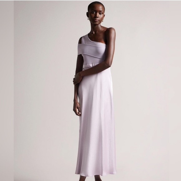 NWT Ted Baker London Ivena Asymmetric Bodice Satin Maxi Dress